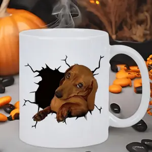 1pc 11oz Dachshund Dog Coffee Mug with 3D Cracked Wall Design - Hand-Wash Only, Reusable White Cup