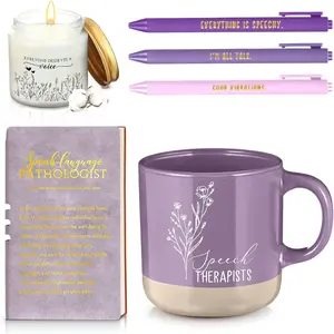 Didaey 6 Pcs Speech Therapist Gift Slp Gift Speech Language Pathologist Gifts Set for Women Men Slp Must Haves 13oz Ceramics Mug Candle A6 Journal with Pens for Women Graduation Retirement(Purple)