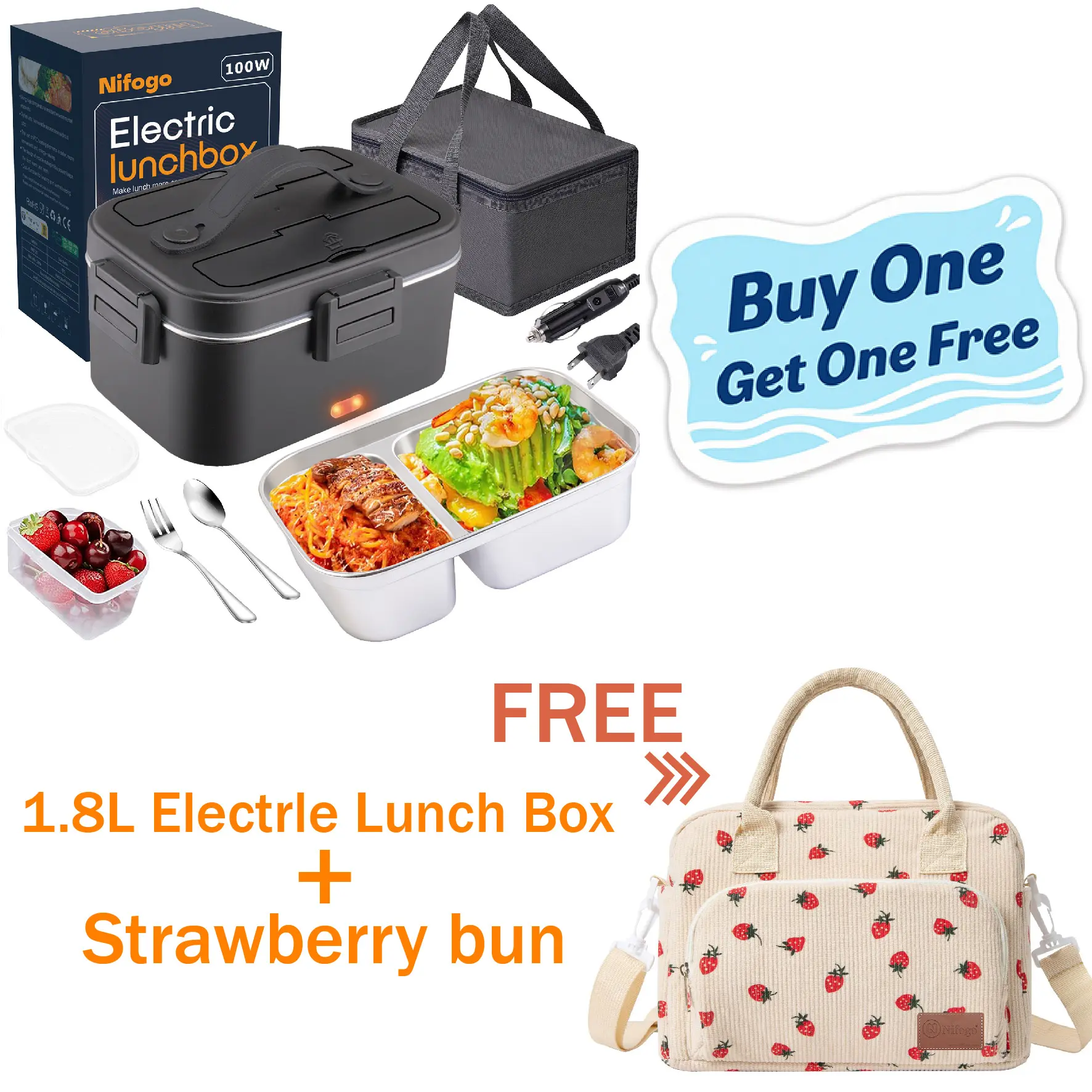 1.8L/Black/TG/YYD+Strawberry Print Bag