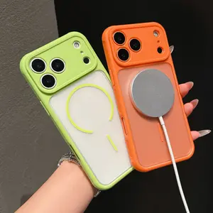 Matte Skin-Feel TPU Magnetic Customized Cellphone Casing for iPhone 16, iPhone 17 Pro Max (Green, Orange) - Shockproof, 4-Corner Anti-Drop, Full Coverage, Durable, Stylish Tech Accessory - Premium Protection for Outdoor Use, Phone Accessories
