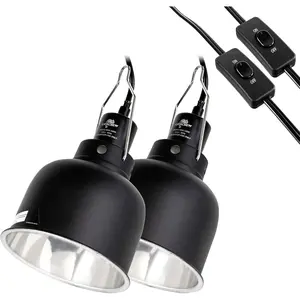 2 Pack 5.5in Deep Dome Reptile Light Fixture, Optical Reflection Cover, Separate Switch & Hook, Black Terrarium Lamp Fixture for Reptile Heat Basking UVB Bulbs 100W