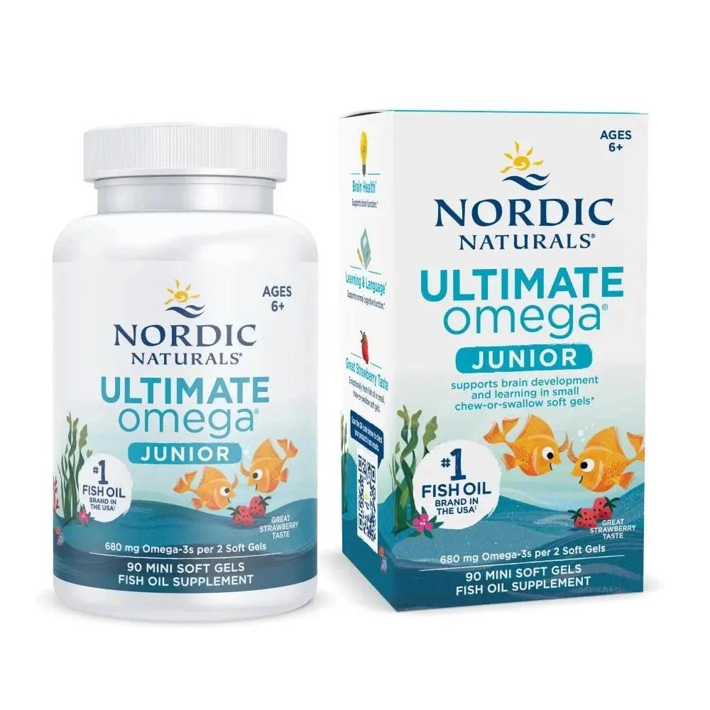 Nordic Naturals Ultimate Omega Junior - Strawberry Soft Gel, 90 Ct Brain Health & Learning Support Non-GMO Gluten Free