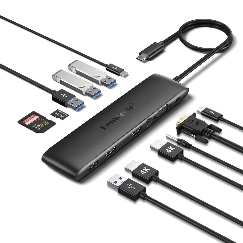 Lemorele TC97 12-in-1 USB-C Docking Station, 4K HDMI Multiport Hub with 100W PD Charging, Gigabit Ethernet, High-Speed Card Reader & Data Ports for Laptop, MacBook & More