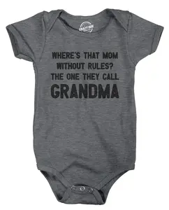 Where's That Mom Without Rules? The One They Call Grandma Baby Bodysuit Funny Infant Jumper Funny Baby Onesies Funny Grandma Onesie Novelty Onesie Dark Grey