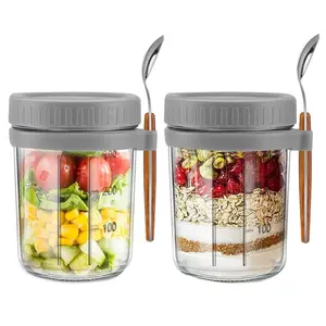 Overnight Oats Container with Lids, Airtigh Oatmeal Containers with Measurement Marks, Jars for Salad, Cereal