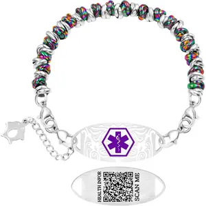 Women's Medical ID Bracelet, Durable Multicolor Stainless Steel Chain, Custom Engraved Medical Alert Tag for Allergies/Emergency Info (YA5541)