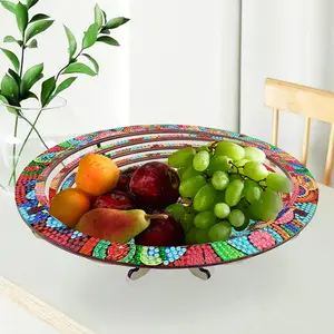 Diamond Painting Kit DIY Diamond Wooden Snack Storage Tray Diamond Art Painting Candy Plate DIY Handmade Dot Diamond Decorative Plate for Parties Festivals Family Gatherings