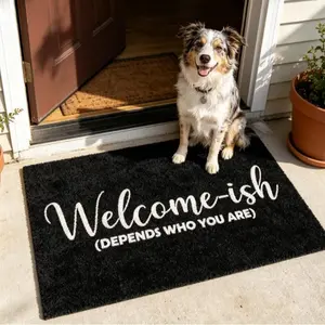 Funny  Welcome Mats for Front Door Outdoor Entrance Welcome Ish Depends Who You are Doormat with Non Slip Rubber Backing for Home Indoor Patio