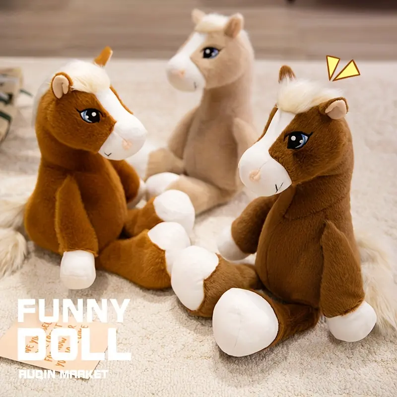 12.99in/33cm Soft Plush Horse Stuffed Toy - Cuddly Fluffy Polyester (Light & Dark Brown), Ideal for Boys, Holiday Gifts & Decoration