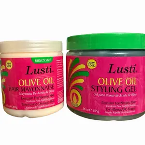 Lusti Olive Oil Styling Gel & Hair Mayonnaise Set - 16 oz & 15 oz - Fast Drying No Flake - Excellent for Natural Hair - Bonus Size