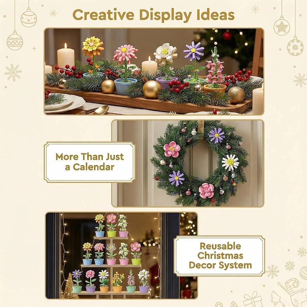 Mini Artificial Flower Building Blocks Set, DIY Rose Bouquet Bricks Kit, Home Decor Desktop Ornament, Creative Gift for Women Mom Girlfriend, Compatible with Major Brands