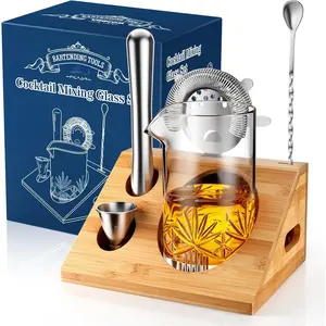 Mixing Glass,  6 count  Bar Mixing Glass Bartender Set with  Stand, 18oz Old Fashioned Kit  Beaker Glass Set with Strainer, Muddler, Spoon, Jigger