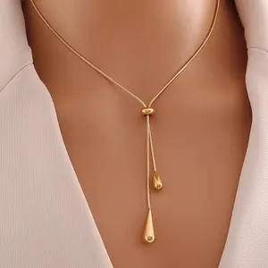 New Fashionable Adjustable Stainless Steel 18K Golden Plated High Quality Water Drop Tassel Necklace, Suitable for Women to Wear - Suitable for Banquet, Ceremony, Party Wearing, Elegant And Luxurious Charm Necklace