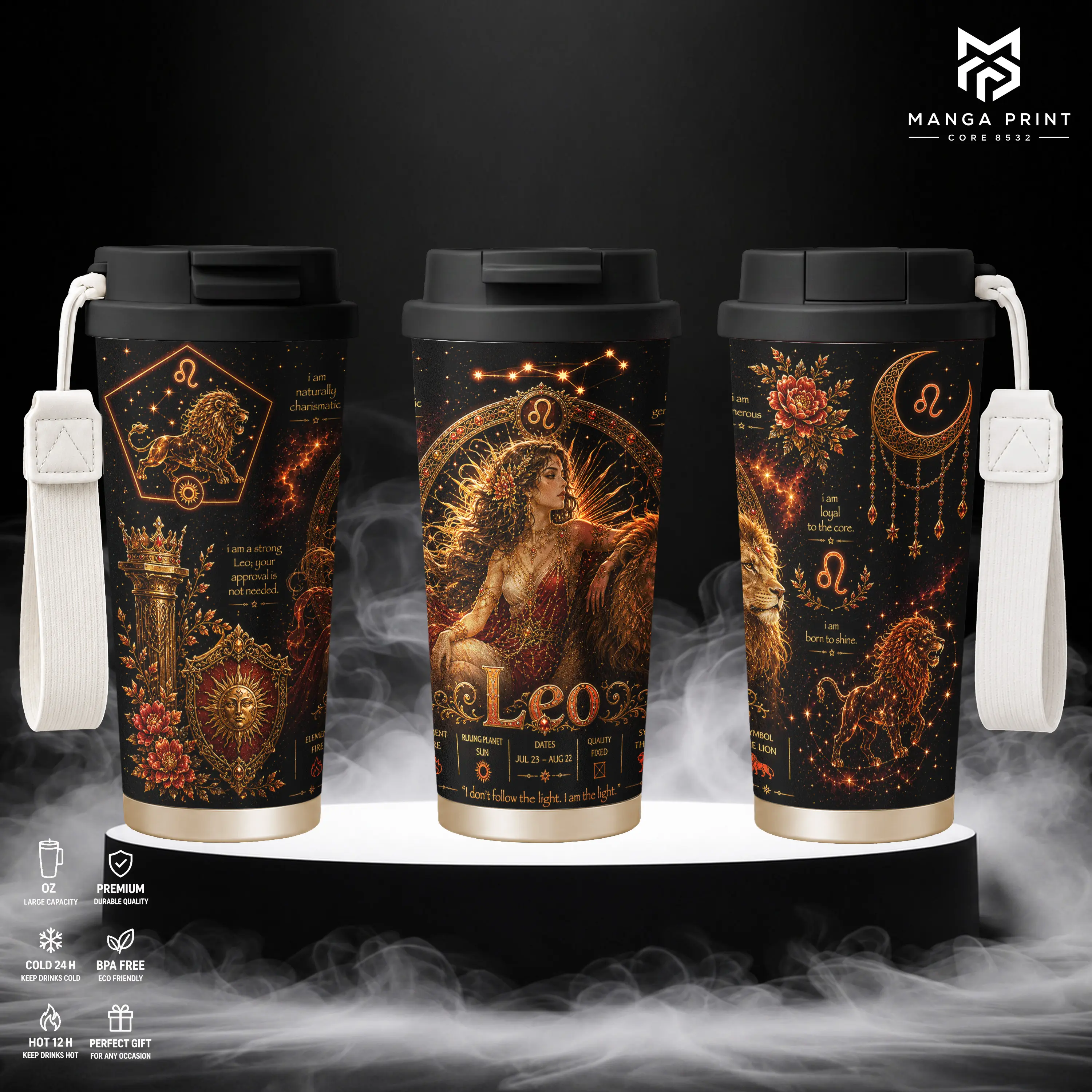 12 Zodiac Signs Leo Zodiac Goddess Lion Astrology Insulated Tumbler Stainless Steel 17oz 24oz 30oz Travel Mug Double Wall Vacuum Hot Cold Coffee Cup Reusable Drinkware Gift for Leo