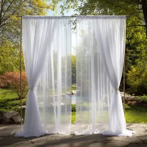 4-piece set, 63inch/302cm white tulle with rods, suitable for Christmas and Valentine's Day party decorations, wedding ceremony arches, home decorations, photography venue decorations, Wedding arched backdrop, and stage backdrops