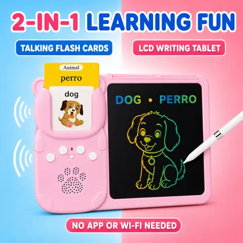 KIDGENIUS 2-in-1 Bilingual Talking Flash Cards with LCD Writing Tablet, 510-Word Spanish/English Vocabulary Flashcards Set, Battery-Powered Plastic Travel Educational Toy for 2-8 Years (Back to School, Birthday Gift)