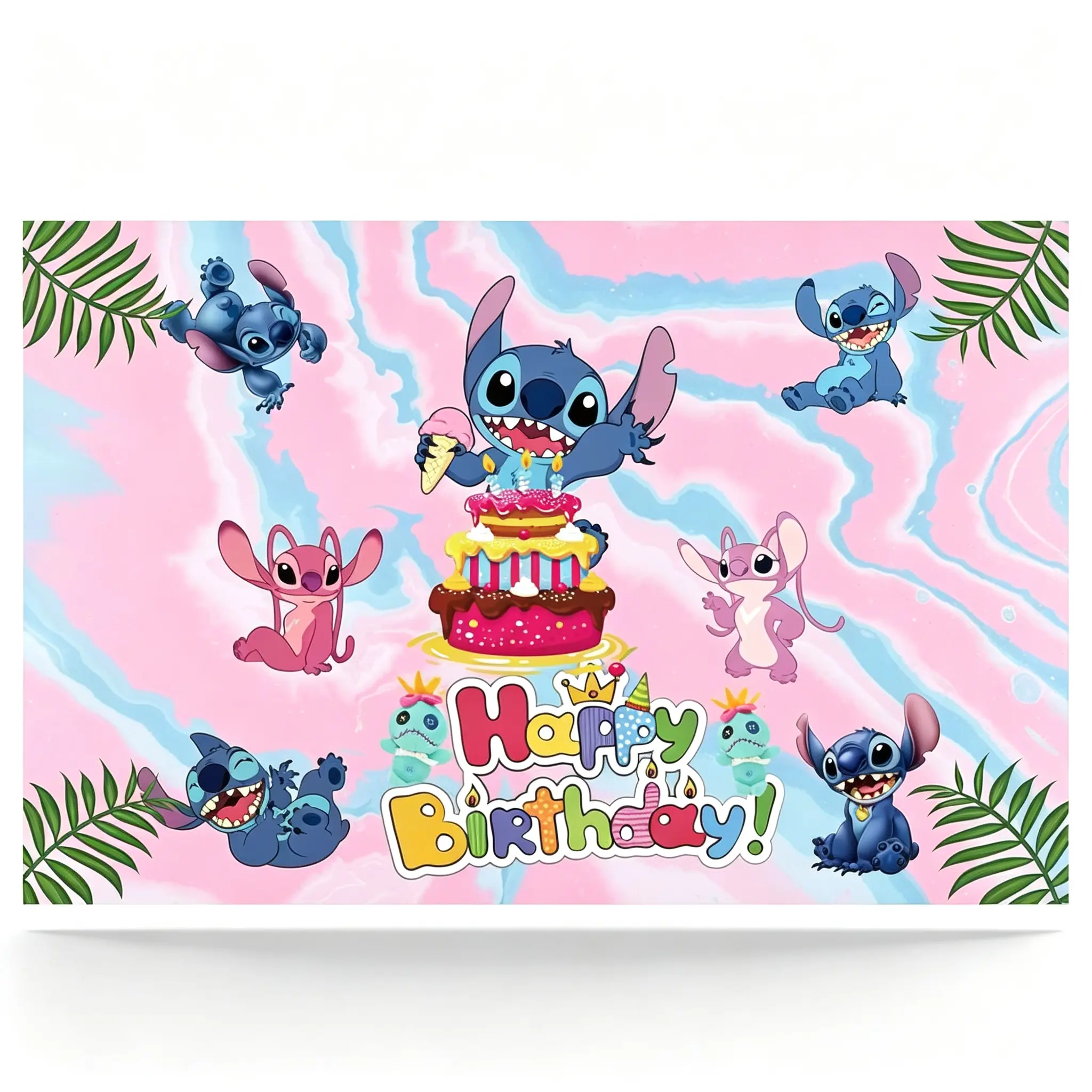 Disney Lilo And Stitch Happy Birthday Jointed Banner, Colorful Party Backdrop For Teens‑Themed Celebration Indoor And Outdoor