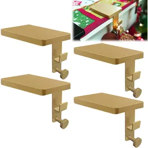 4 Pcs Gold Garland Hangers for Mantle, 2 in 1 Mantle Weighted Christmas Stocking Hanging Hooks Stocking Holder with Double Sided Tape -Each Mantle Holder Has Two Hooks for Dual Purpose (Gold-4Pcs)