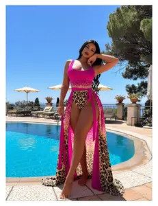 Leopard Print Swimsuit for Women 2 Piece - High Neck Bathing Suit with Cover Up; Sequin Bikini Set; Plus Size Swimwear; Sexy Beach Outfits for Vacation