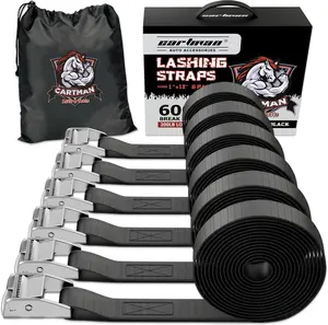 1" x 12' Lashing Straps Cargo Tie-Down Strap Up to 600lbs, 6pk in Carry Bag, Black