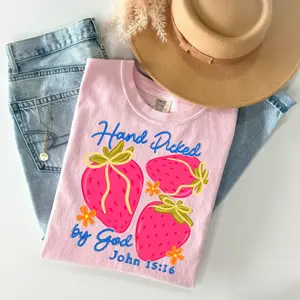 Comfort Colors Hand Picked by God Strawberry Christian TShirt, Bible Verse Summer Tee, Faith Inspired Women’s Graphic