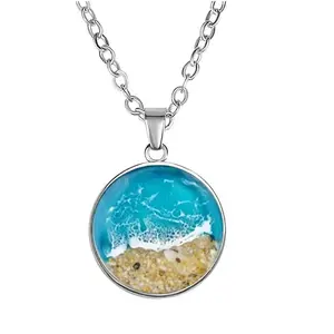 Boho Round Ocean Beach Dome Glass Pendant Necklace For Women Men Summer Jewelry Accessories