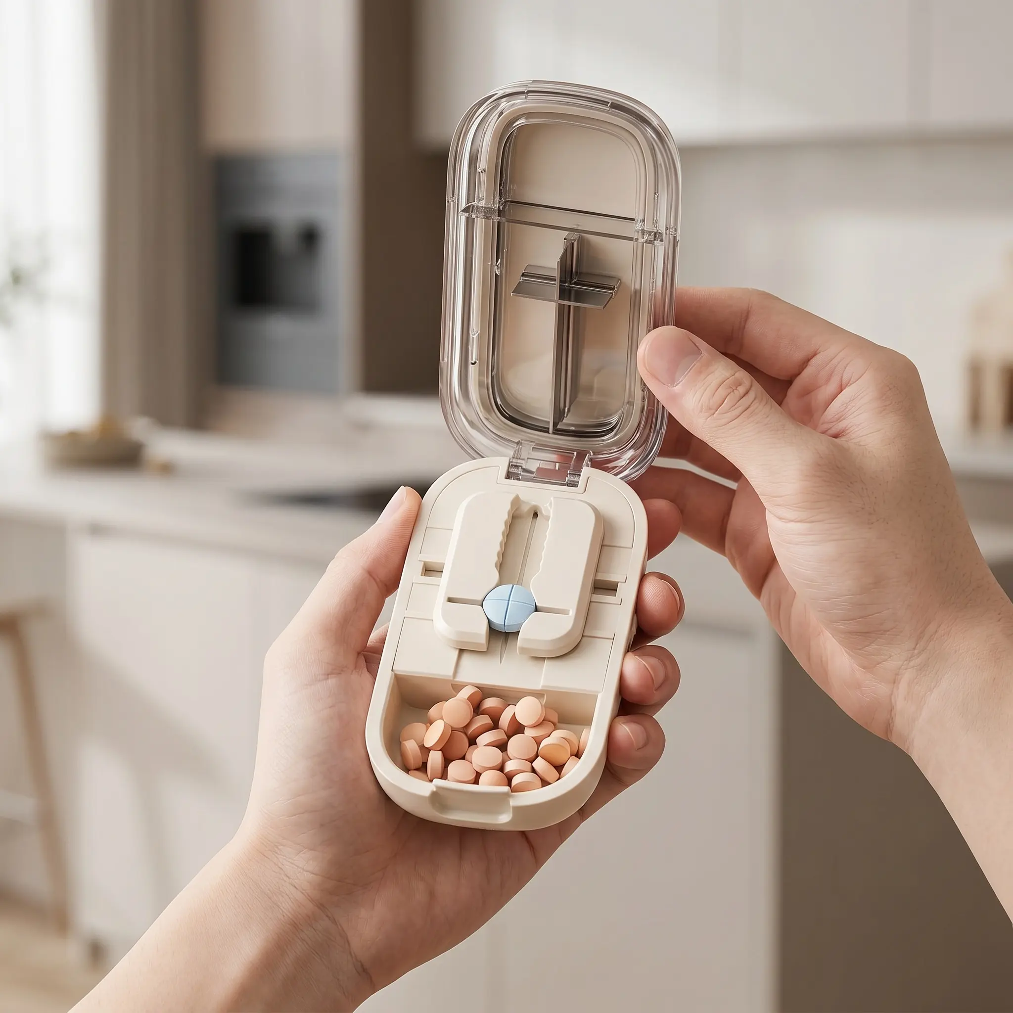 Multifunctional Pill Cutter Case, 2-in-1 Precision Tablet Splitter with V-Grip Holder, Leak-Proof Pill Storage Container for On-the-Go, Perfect for Busy People, Travelers & Pet Owners-YY0