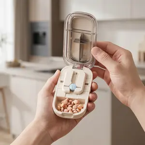 Adjustable Tablet Cutter with Storage Compartment, Easy-to-Use Pill Divider for 6-20mm Pills, Hygienic Medicine Cutting Box for Home & Travel, Essential for Caregivers & Medication Users-YY0
