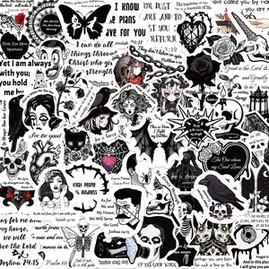 Gothic Bible Verse Pattern Sticker, 50pcs/set Waterproof Self Adhesive Decor Paper, Decor Sticker for Gift Greeting Card Water Bottle Laptop Phone, Ornaments