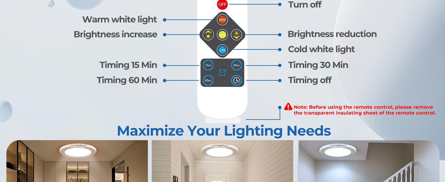Rechargeable Motion Sensor Ceiling Light , 3 Color Dimmable Upgraded Version with Remote Control, Ultra-Thin Magnetic Wireless LED Light, 400LM Battery Operated for Closet Stair Hallway Shower Indoor