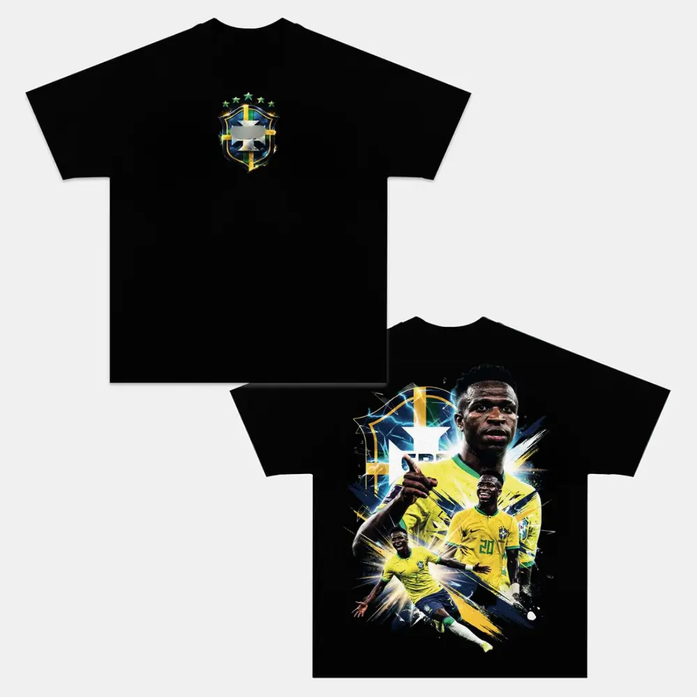Vinicius Double Sided Graphic Tee, Vintage Football Star T-Shirt, Seleção Brasileira No. 20 Fan Merch, Cotton Streetwear Top, Retro Game Day Gift Tee for Football Fans
