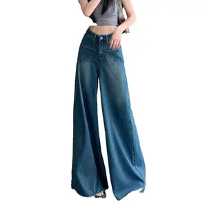 Women's High Waist Retro Plus Size Casual Vintage Flared Denim Skirt - Wide Leg Trouser-Inspired Silhouette, Bohemian Feminine Statement Clothes Bottom