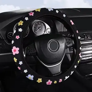 Floral Print Car Steering Wheel Cover, Automotive Breathable Non-Slip Soft Comfort Grip, Universal Fit for All Seasons, No Inner Ring Design