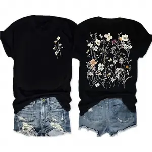 Boho Floral Print T-Shirt for Women, Vintage Style Summer Casual Top, Round Neck Short Sleeve, Comfortable Breathable Fit