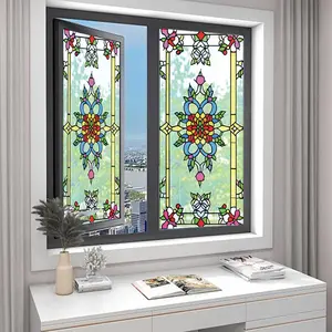 Privacy Frosted Glass Film, Colorful Pattern Window Decoration, Static Cling Window Film for Home and Office, Window Decorations, Stickers, Decorative Decal