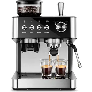 Kismile Espresso Machines with Grinder,20 Bar Professional Espresso Maker with Removable Water Tank,Milk Frother Steam Wand for Latte&Cappuccino,Ideal for Home/Office Coffee Equipment