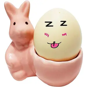 Ceramic Rabbit Egg Cup Easter Bunny Egg Stand Holder for Hard Boiled Eggs (Pink)