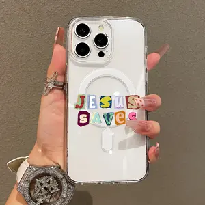 Magnetic Soft TPU Cellphone Protector for iPhone 11/12/13/14/15/16 Pro Max, MagSafe-Fit Accessory with Colorful Jesus Saves Design, Lightweight Closure, Anti-Scratch Resistance & Protective Coverage