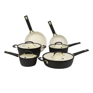 10-Piece Nonstick Ceramic Cookware Set – Forged Aluminum Pots & Pans Set (Black Striped Design)