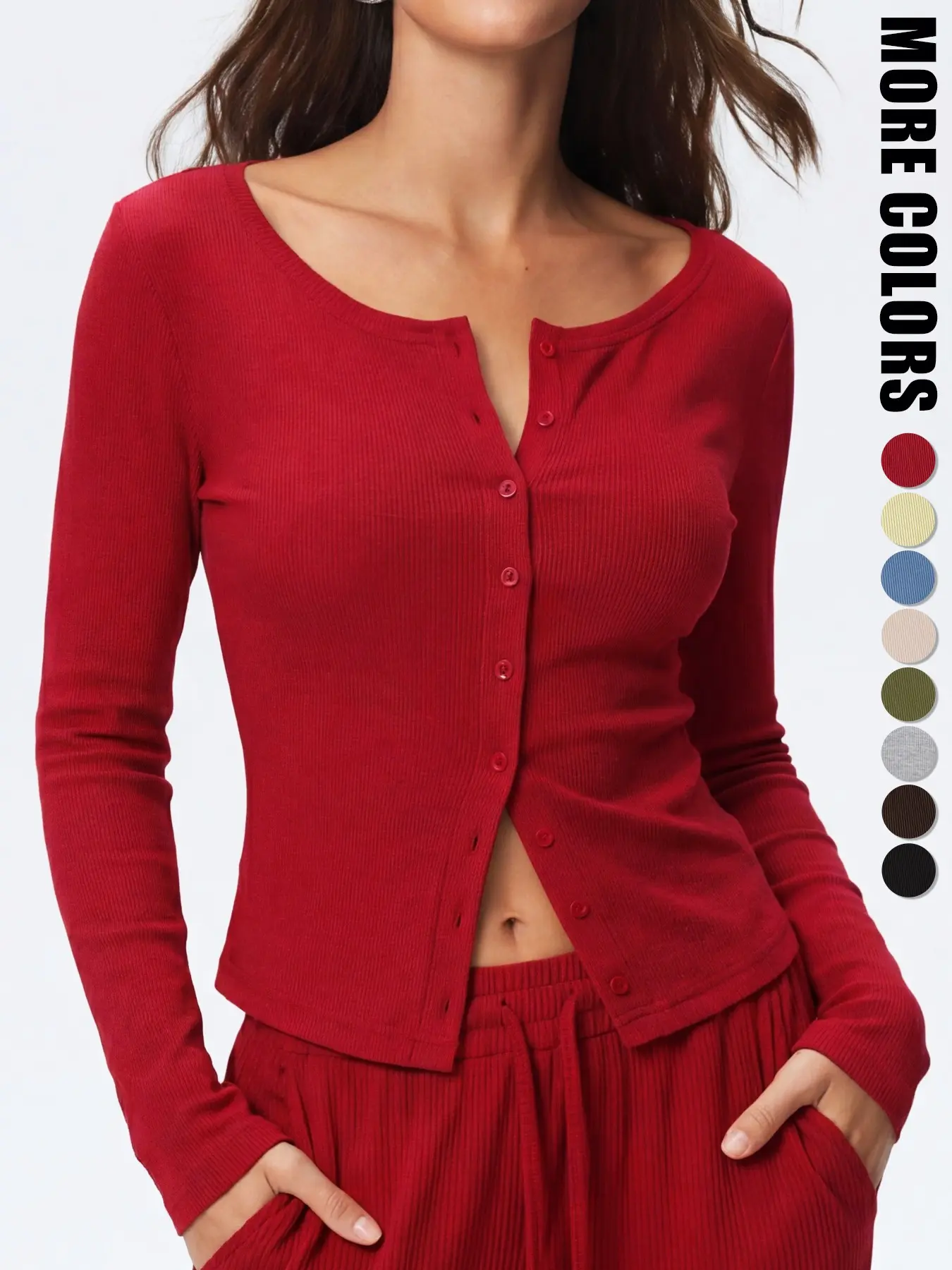 Women's Ribbed Long Sleeved Round Neck Knitted Tops, Knitwear, Basic Solid Color Light T-Shirt Fit for Spring and Autumn, Casual Sports Daily Wear, Womenswear, Everyday