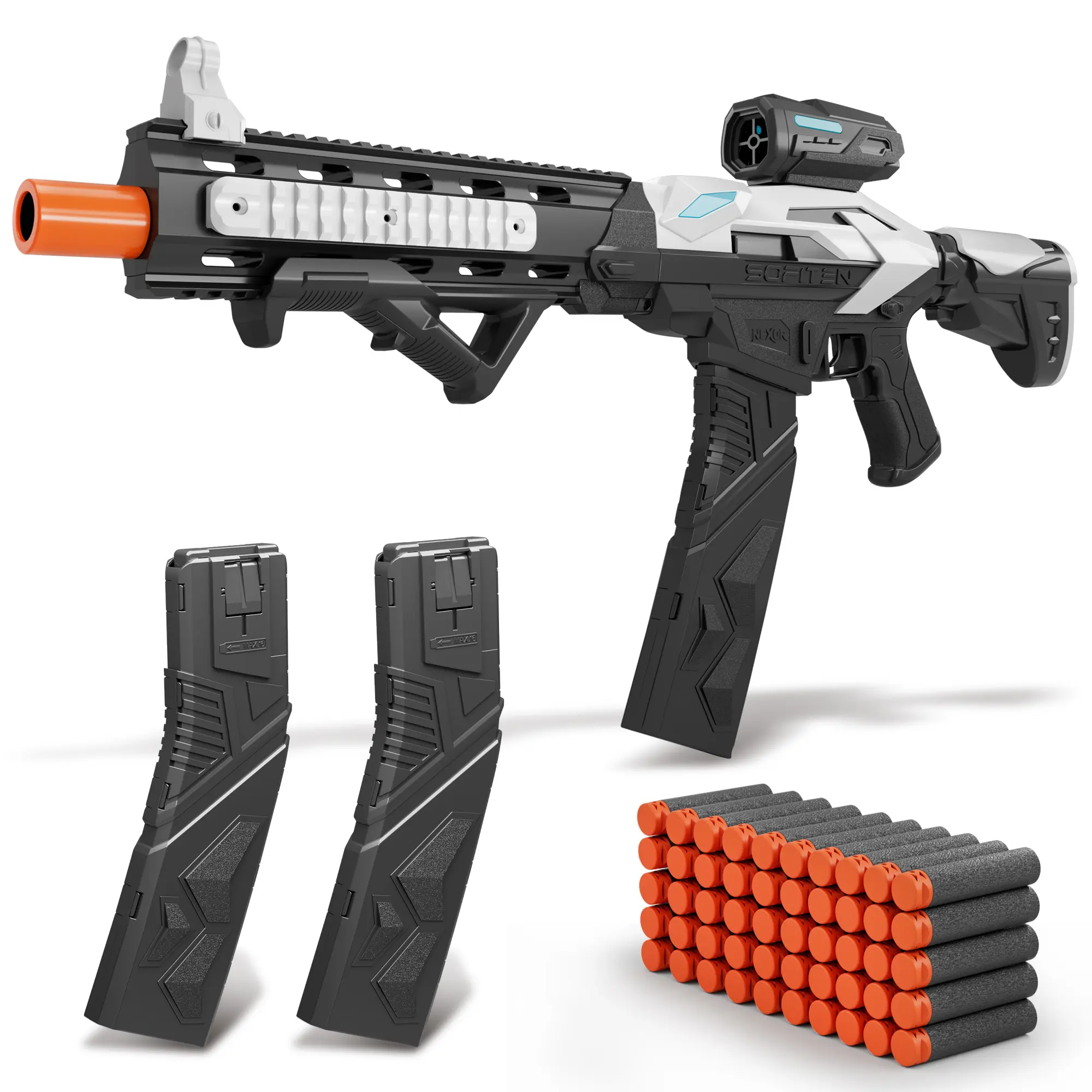 SOFITEN NEXOR NX-M4,Foam Dart Sniper Rifle Blaster Set, Extended 16-Dart Magazines *2 (with One-Click Clear Function), Dual modes - Auto & Semi Auto, upgraded Metal Gearbox,75ft, 8+, Batteries Not Included