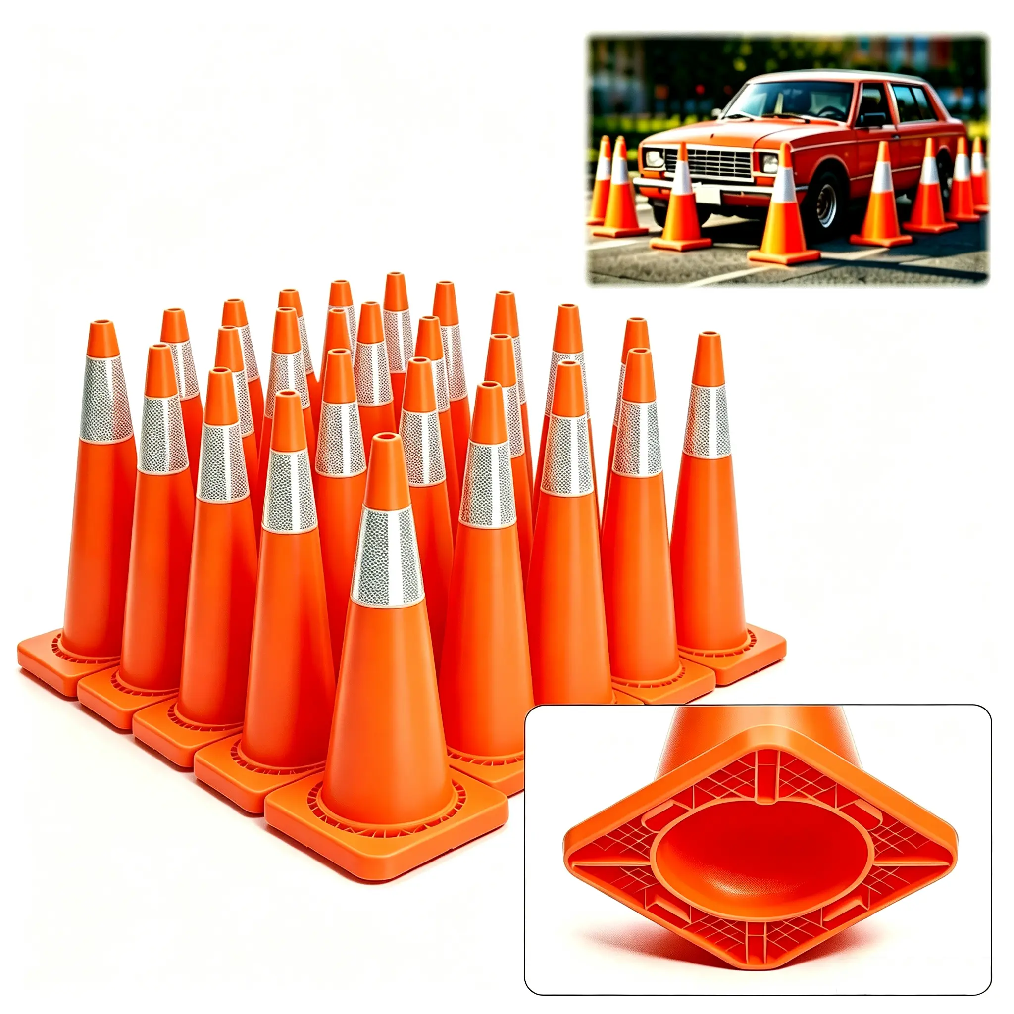 Traffic Cones 18 Inch, 20 Pack Heavy Duty Orange Safety Cones with Reflective Collars, PVC Road Cones for Parking Lot, Construction Site, Driveway & Traffic Control