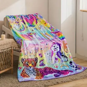 Soft Funny Throw Blanket Cute Whimsical Unicorn & Cheetah Print Fleece Blanket Cozy Blankets Comfortable Warm Fluffy For Home Office School Travel Cartoon Pattern
