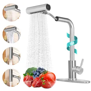 SummerVibes PHANCIR Kitchen Faucet with 4 Modes 15.7" Pull Down Sprayer 360° Swivel Stainless Steel No-Leak Ceramic Valve Easy Install for Farmhouse Camper Laundry RV Bar