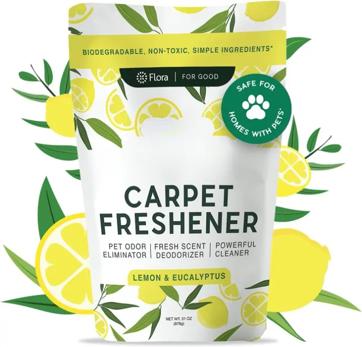 Carpet Freshener & Deodorizer Powder | Fresh Natural Lemon & Eucalyptus Scent | Biodegradable, Safe for Homes with Pets - 31oz Household Perfume