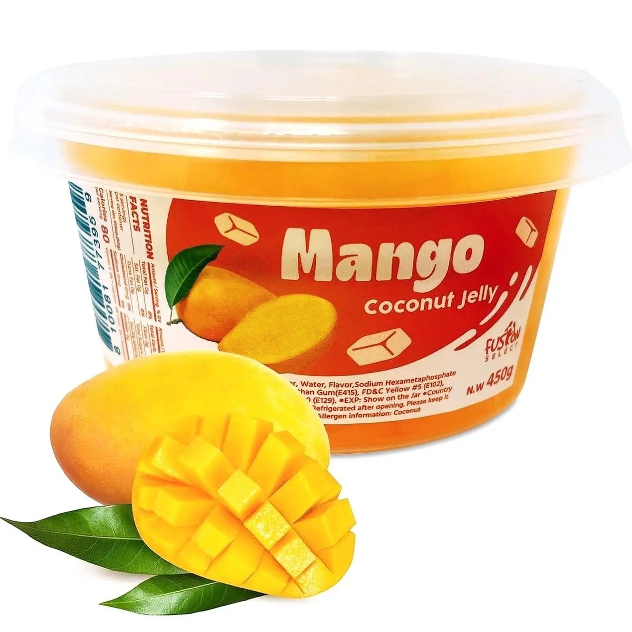 Fusion Select Mango Jelly - Fruity Coconut Gel Snacks & Drinks - Toppings or Add-Ons for Bubble Teas, Yogurt, Ice Cream, Desserts, Snow Fluff - Fruit-Flavored Jellies - Made in Taiwan
