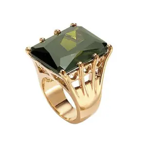 [Golden Setting] Elegant Women's Ring |   1pc |   Golden Alloy |   Red/Green Gemstone |   Casual Attire |   Simple & Stylish Jewelry