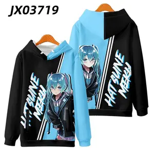 Men's and women's casual sweatshirts anime Hatsune Miku print hooded sweatshirts, anime zipper sweatshirts