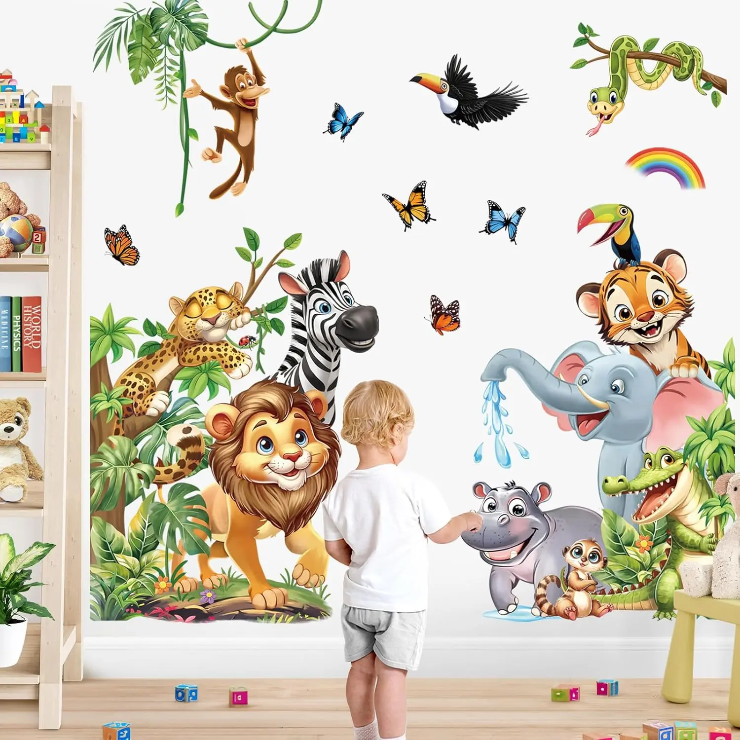 Jungle  Wall Stickers Safari Lion Elephant Zebra Monkey Tropical Leaves Door Wall     Room Playroom Door Wall Decor