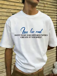 Men's Oversized Casual Short Sleeve T-Shirt, Street Style American Vintage Inspirational Letter Design, Simple Fashion Tee for Men